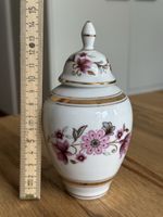Vintage Porzellan Deckelgefäss mit Blumenmotiv und Golddekor