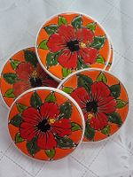 6 Vintage Untersetzer Keramik Flower Power 70er Jahre