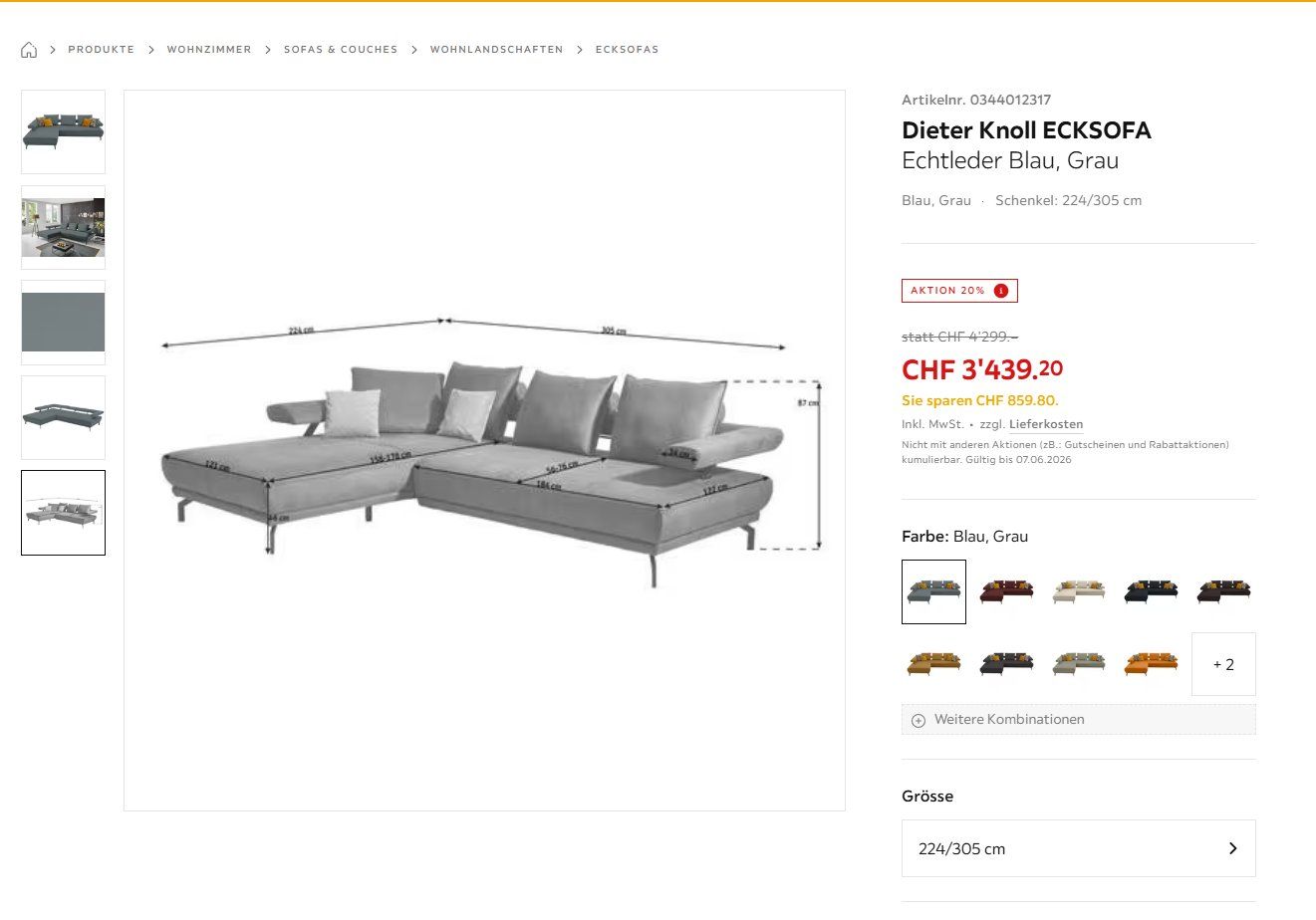Knoll Divani: Dieter Knoll ECKSOFA Echtleder Blau/Grau – Usato da Rombach venduto da ste_t2gx 8