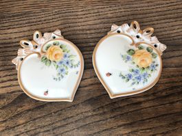 🌼 💙 2 x handbemalte Porzellan Herzen Deko Vintage floral