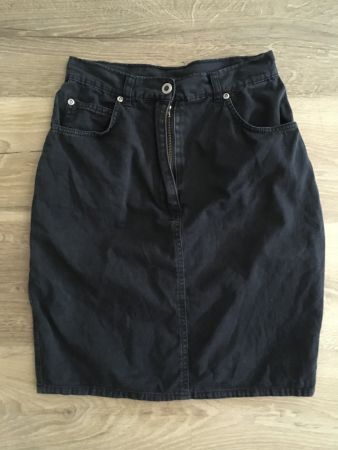 Vintage Damen Jupe leichter Jeans Stoff uni schwarz Gr 36