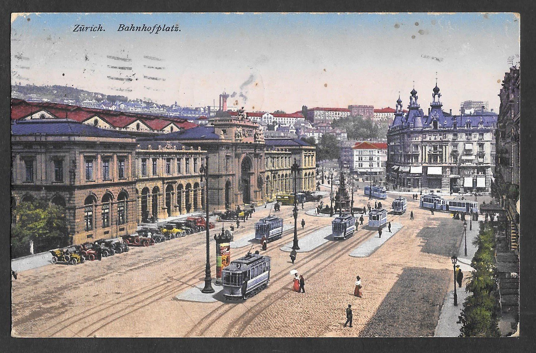 Cartoline postali: Zürich Bahnhofplatz mit Trams und alten Autos – Usato da Olten venduto da clotaldi
