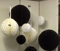 10 Party-Deko-Bälle Papier schwarz-weiss, 2 Grössen