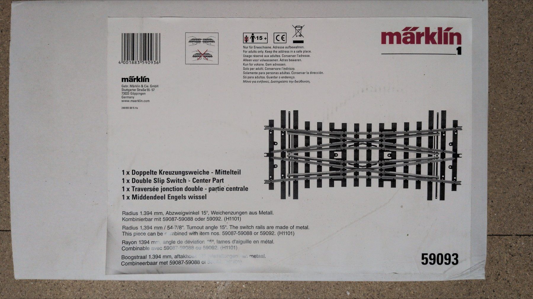 Märklin Modelleisenbahnen: Doppelte Kreuzungsweiche 59093 - neu – Neu und originalverpackt aus Rupperswil von white.rabbit