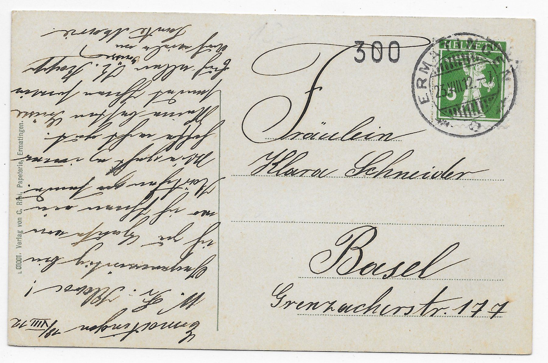 Cartoline postali: Ansicht von Ermatingen um 1912 – Usato da Hefenhofen venduto da Richsalz 1