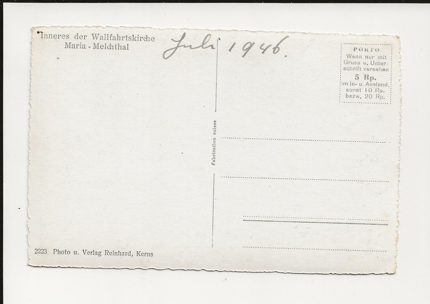 Cartoline postali: AK 1946 Wallfahrtskirche Melchtal Innenansicht – Usato da Greifensee venduto da 315WDO 1