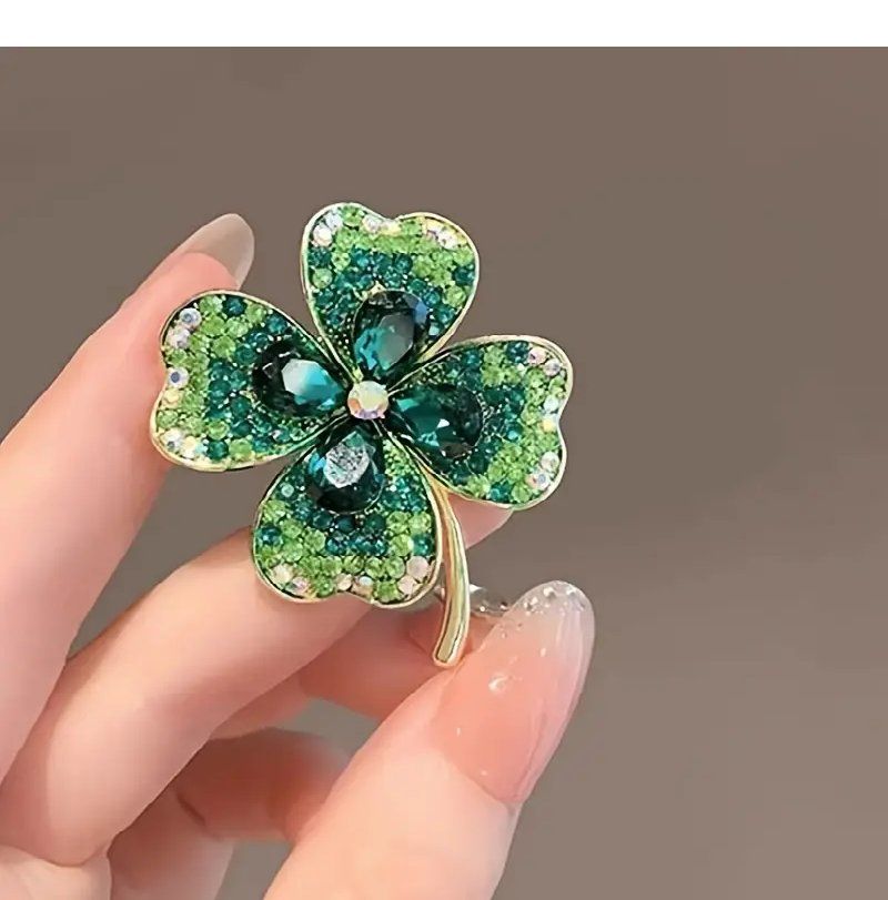 Spille & Fermagli: Glücksbringer Brosche Klee grün Strass – Nuovo e nell'imballaggio originale da Glattbrugg venduto da majuska01