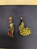 Pfau Broschen Set, vintage, Goldfarbig
