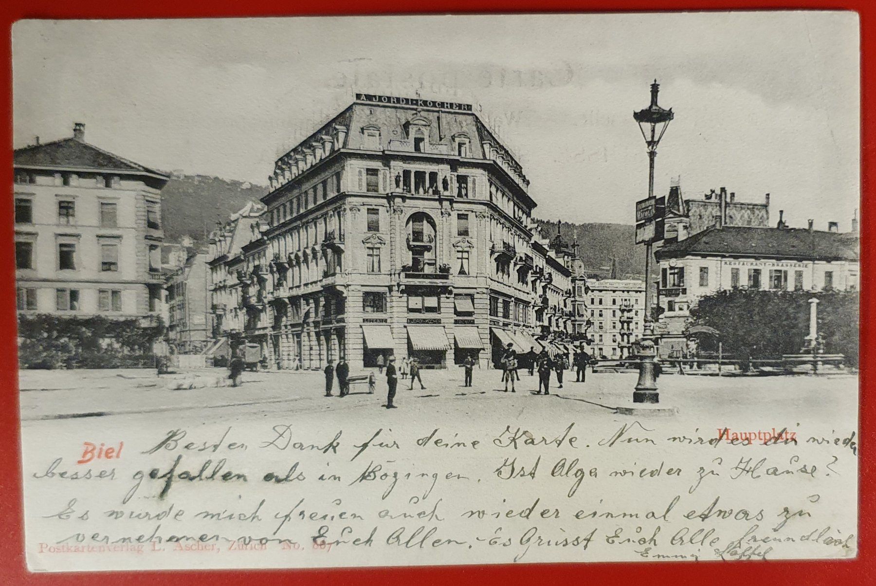 Cartoline postali: Biel 1909 - Hauptplatz – Usato da Kreuzlingen venduto da Rschweiz1