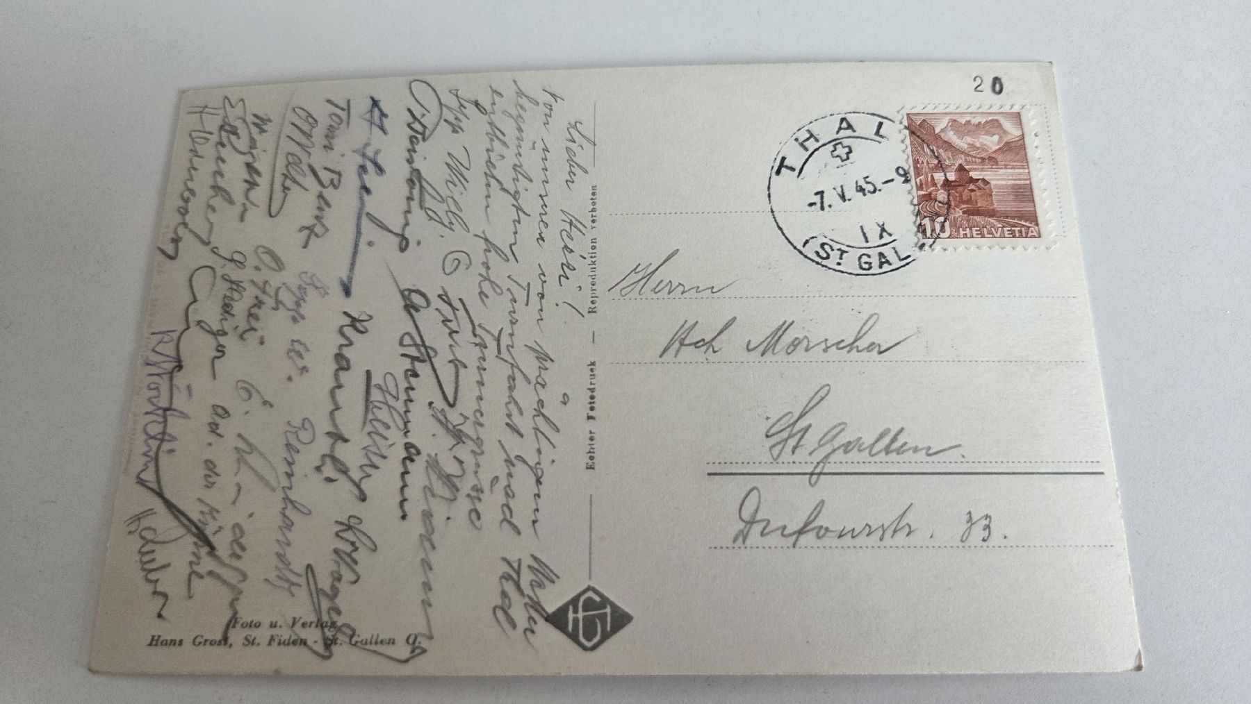 Cartoline postali: 1945 Ansichtskarte Thal St.Gallen – Usato da Arni AG venduto da Moth68 1