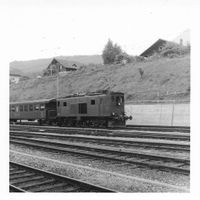 Spiez BE Lokomotive BLS 308 Bahnhof 1962