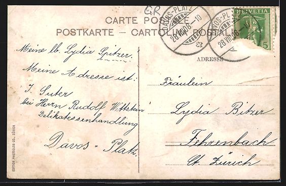 Cartoline postali: Davos, Davosersee mit Ortschaft und Berg – Usato da Berlin venduto da bartko-reher 1
