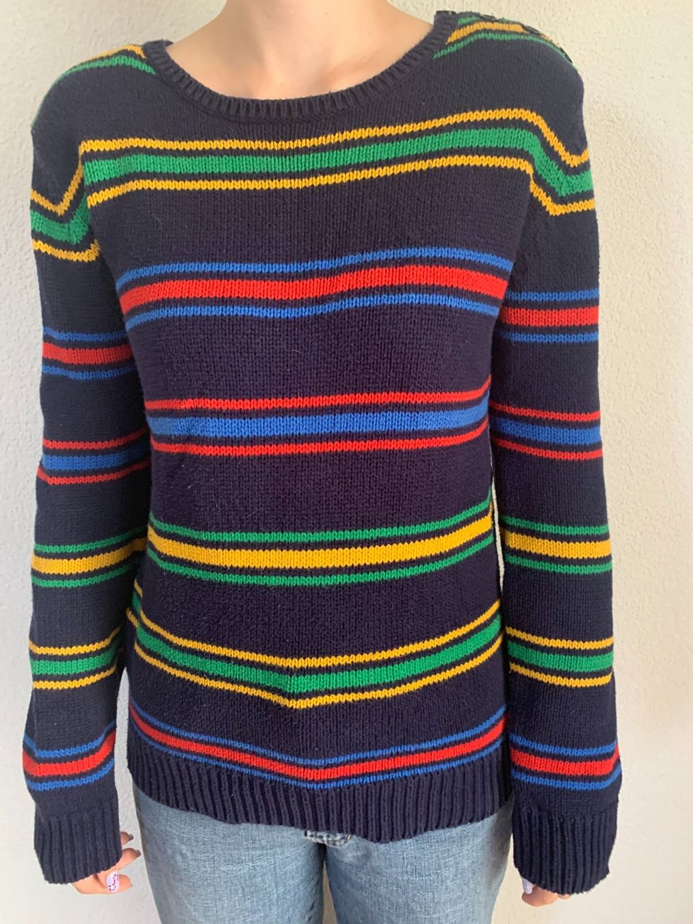 Alba Moda Pullover & Sweatshirts: gestreifter Strickpulli mit Knopfdetail an der Schulter – Gebraucht aus Luzern von Simona15