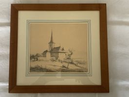 Estampe d'époque Prieuré de Broc (Gruyère) par J. Reichlen