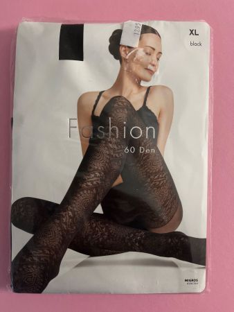 Strumpfhose Fashion Migros Grösse XL, Schwarz mit Ornamenten