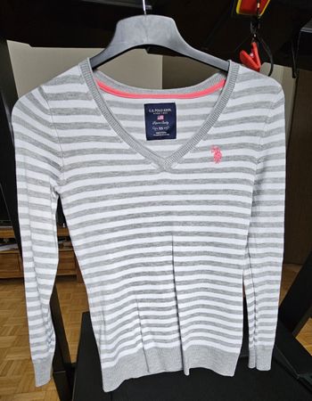 U.S. Polo Assn. Pullover, gestreift, Grau/Weiss, XS