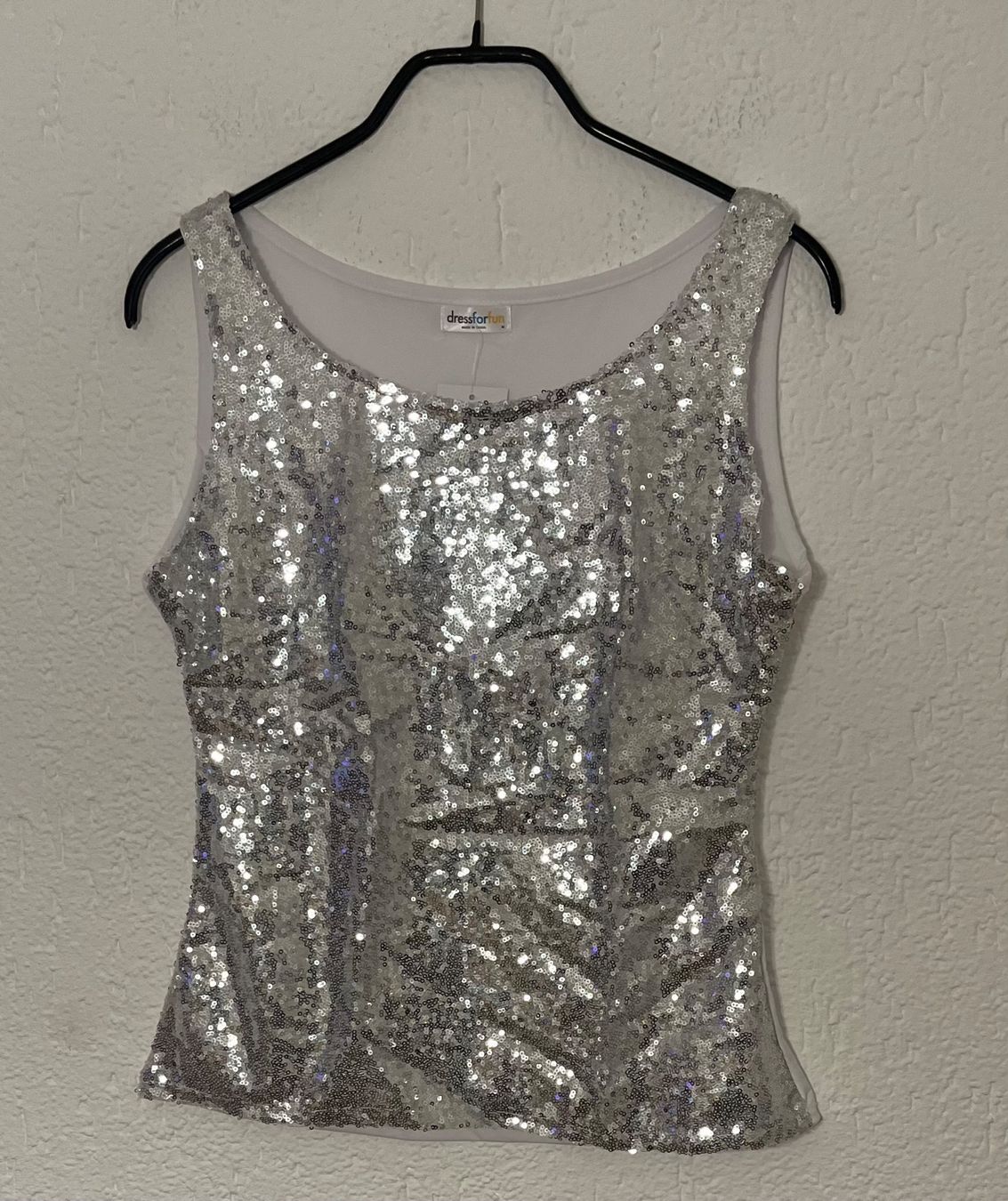 Top: Funkelndes Pailletten Top, silber  Gr. L – Nuovo e nell'imballaggio originale da Oberegg venduto da MZ_DiesundDas