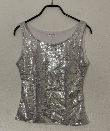 Funkelndes Pailletten Top, silber  Gr. M