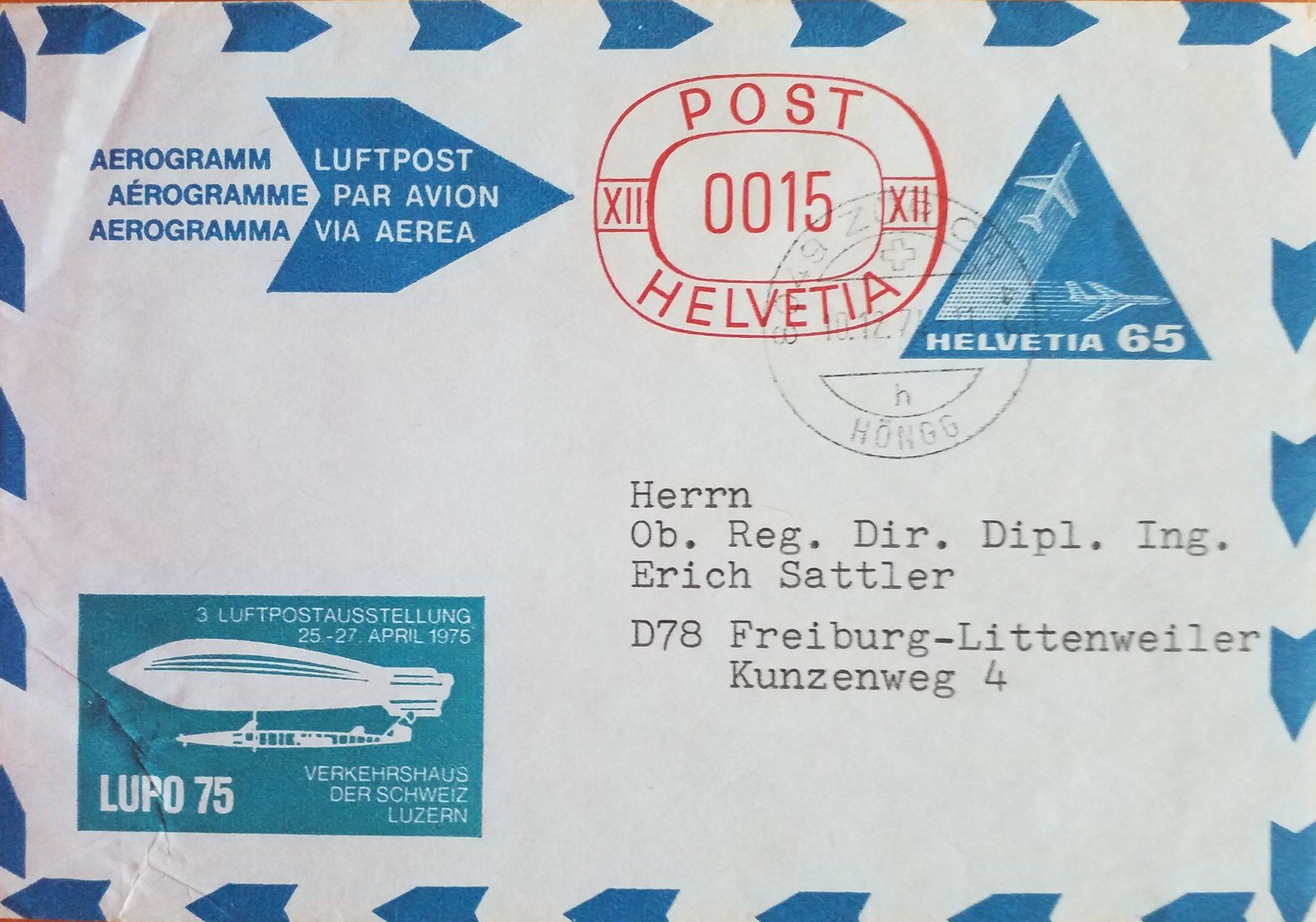 Alle Briefmarken: B83) 1975 Flugbriefe Lupo – Gebraucht aus Baden von Eggi