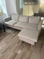 Sofa with chaise longue and ottoman light beige 3-seater