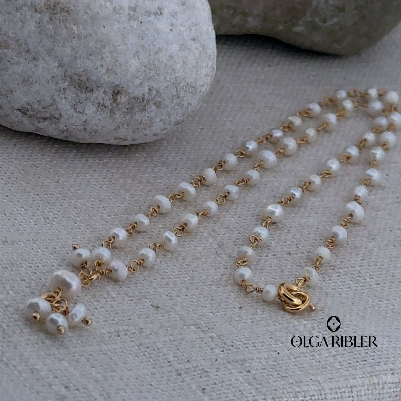 Olga Ribler Catenine: Perlen Kette 925 Silber gelbvergoldet – Nuovo (secondo la descrizione) da Luzern venduto da Schmuckoutlet 4