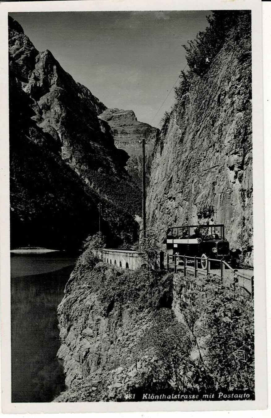Cartoline postali: 481 Klönthalstrassse  mit POSTAUTO GL gel. 1949? – Usato da Hergiswil NW venduto da Kartenfrau