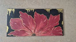 Leinwandbild Blume rot schwarz gold Acryl bemalt neu