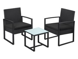 Balkonmöbel Set Polyrattan Tisch Stühle Schwarz JUNO