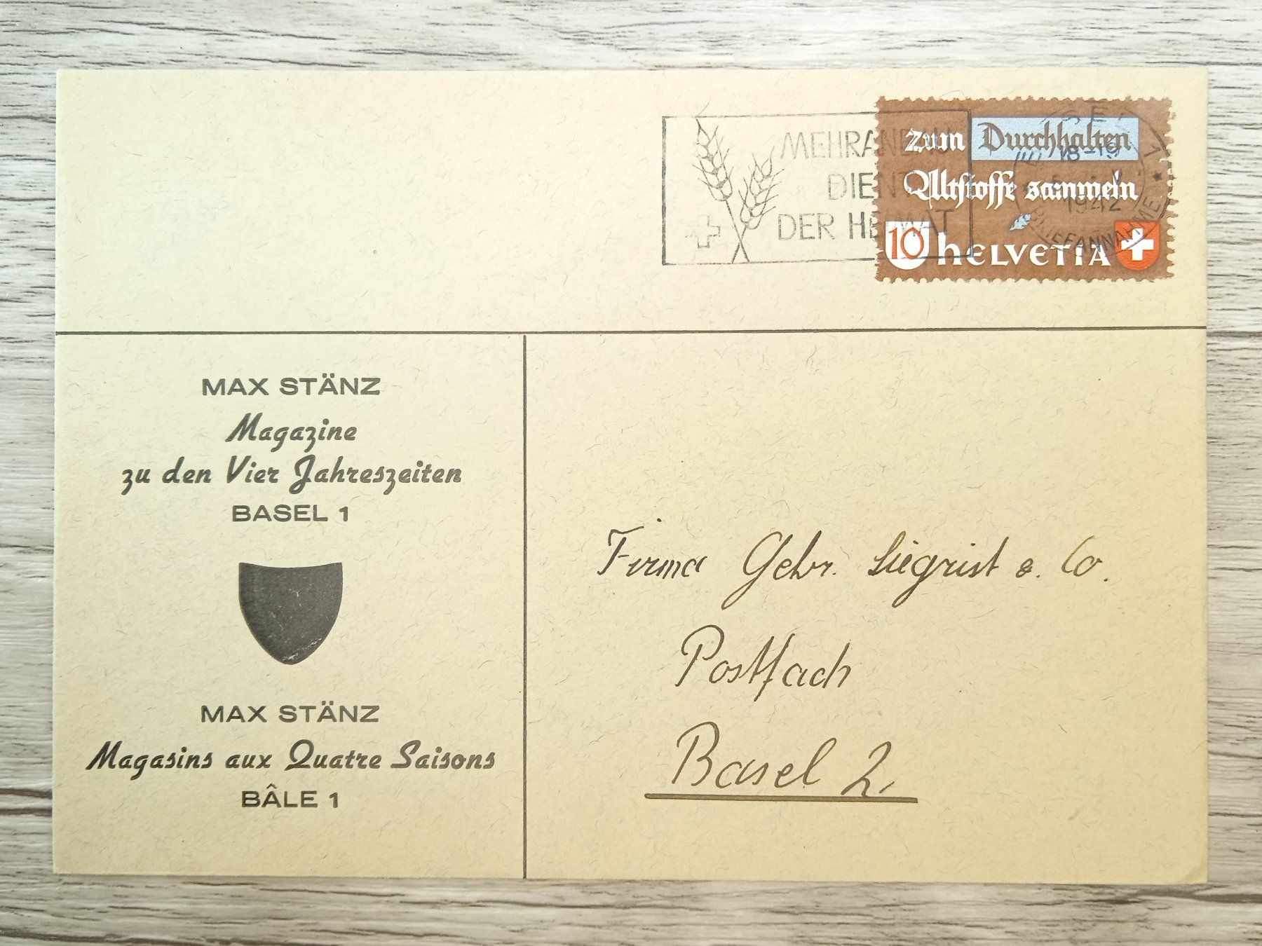 Alle Briefmarken: TR66 Enveloppe + Timbre Suisse 1942 – Gebraucht aus Cousset von Patrick_Collections
