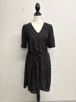 ICHI Kleid mit Pünktchen Gr. XS schwarz weiss kurzarm