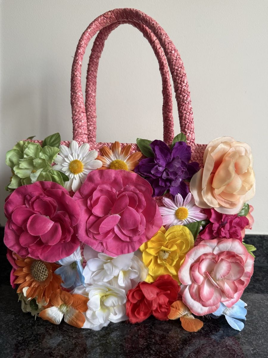 Taschen für Damen: Tasche Korbtasche Sommerblumen pink – Gebraucht aus Zug von Namago 1