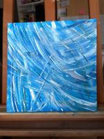 Gemälde blau, abstrakt ,silber details auf Leinwand