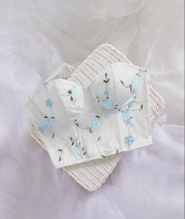 Corset fleuri blanc et bleu - taille XS/S