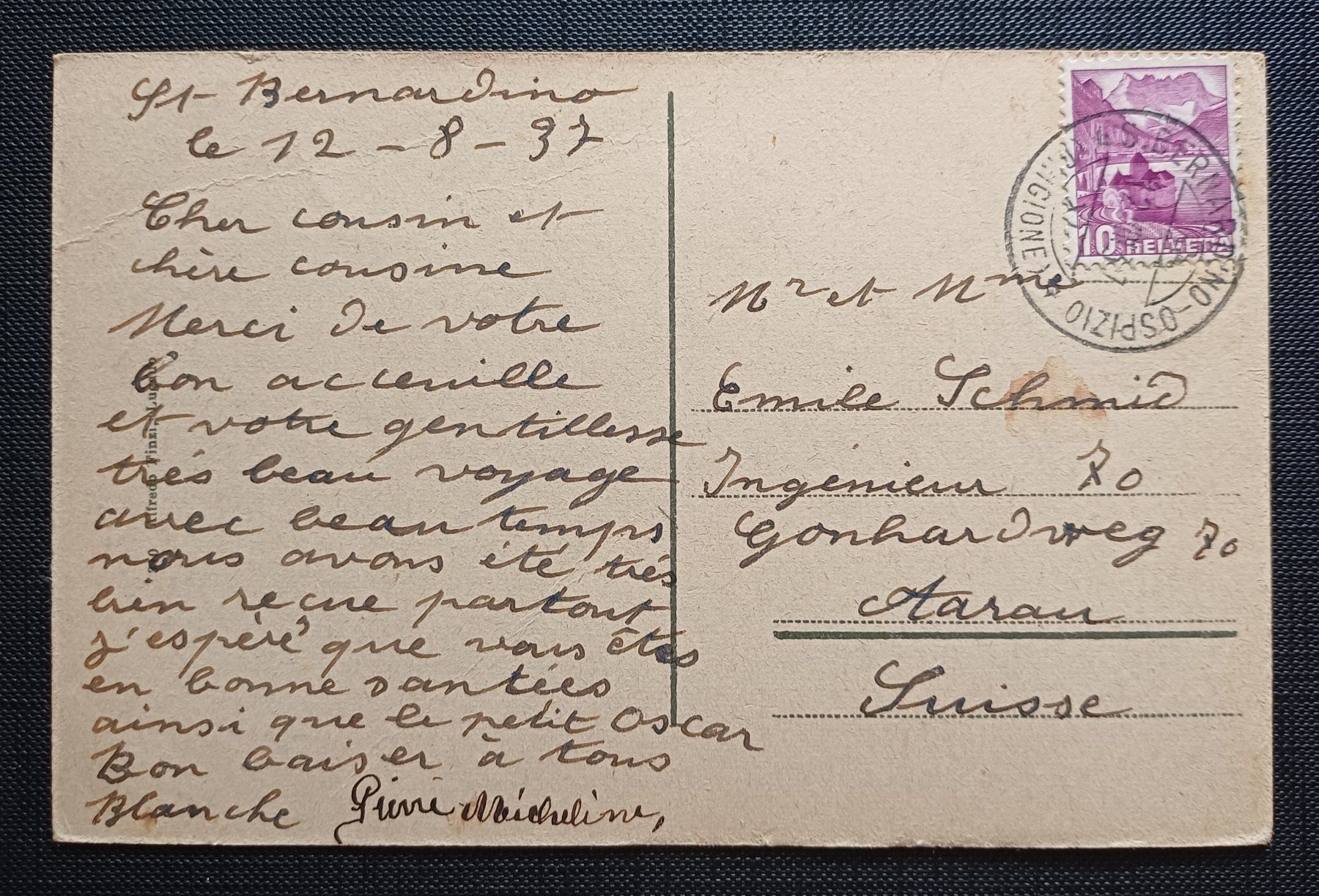 Cartoline postali: AK Val Mesolcina SOAZZA 1937 – Usato da Brittnau venduto da simionius 1