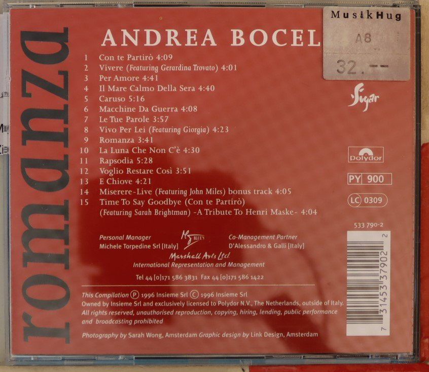 CD: Andrea Bocelli – Romanza – Usato da Luzern venduto da CONTENTI 2