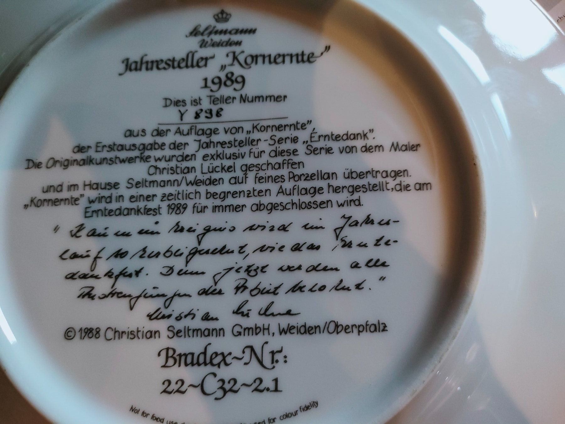 Piatti: Jahres Teller von Seltmann 1988 – Usato da Brugg AG venduto da Mashaba 6