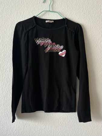 T-shirt manches longues noir fille/femme taille M, cœur