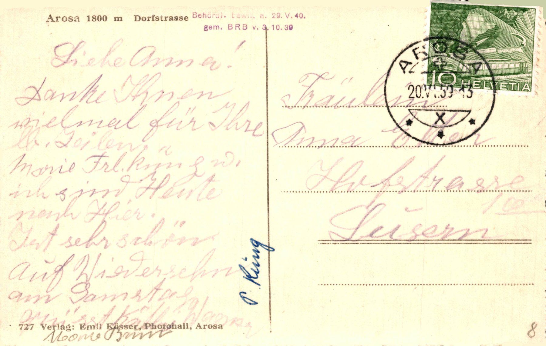 Cartoline postali: Arosa 1800 m. Dorfstrasse – Usato da Bronschhofen venduto da Astore 1