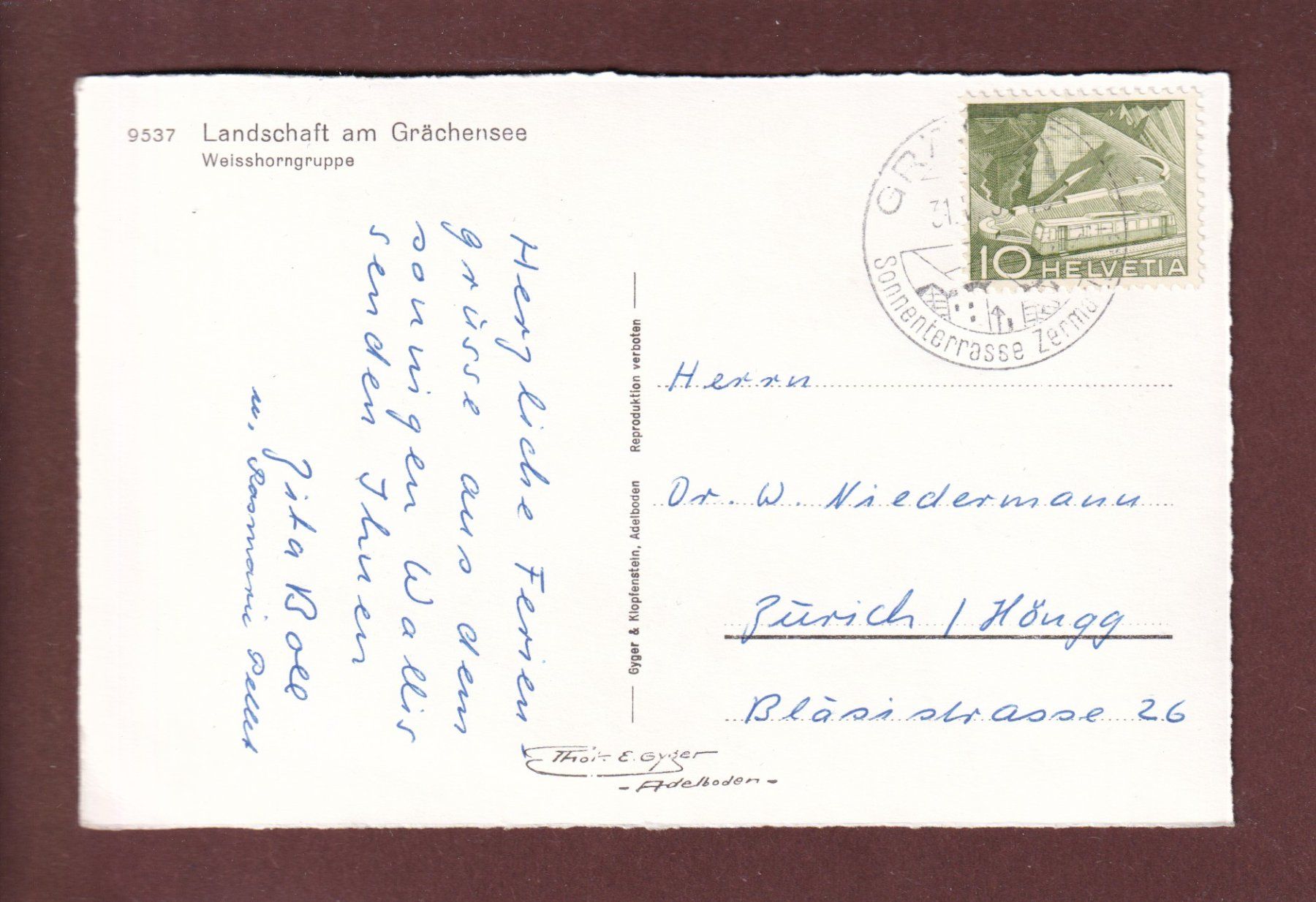 Cartoline postali: Am GRÄCHENSEE - Weisshorngruppe – Usato da Pully venduto da nicecards 1