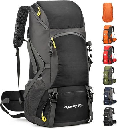 Wanderrucksack 50L Wasserdicht Trekking Camping Regenhülle