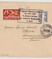 Luftpost 1926 Basel-Luzern Streiffband GS Jubiläum Mustermes