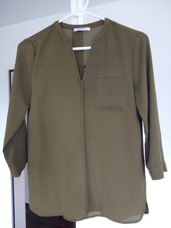 Olive Green Blouse, XS, 3/4 Sleeves