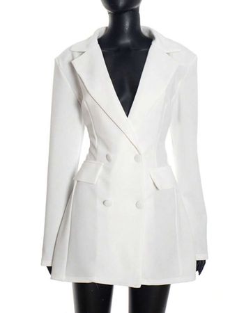 Chic White Double-Breasted Blazer Dress 