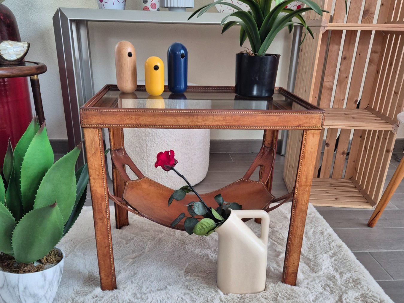 Tavoli: Table basse vintage cuir et verre – Usato da Fully venduto da tameab 1