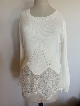Damen Pullover Twinset Milano weiss mit Spitze Grösse S