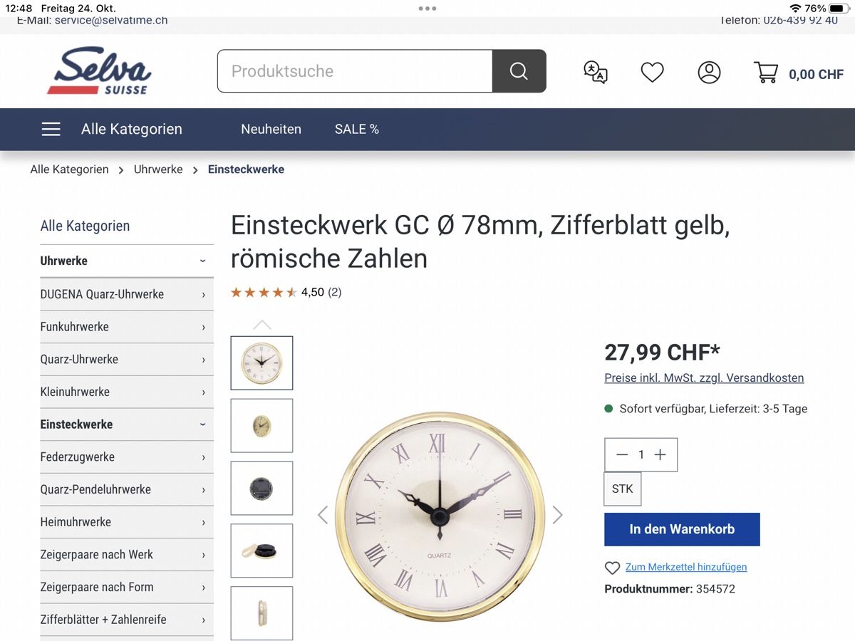 Orologi: Einsteckwerk 6stk. 78mm – Nuovo (secondo la descrizione) da Davos Platz venduto da AlfonsoMungg 1