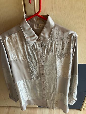 Elegante Vintage Bluse, F:Grau/Silber, Gr. 36/38, Neuwertig