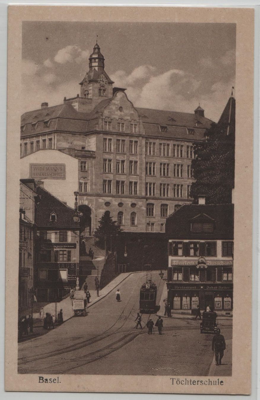 Cartes postales: Basel - Töchterschule mit Tram Tramway – Antique à Ettingen par Kartenplanet