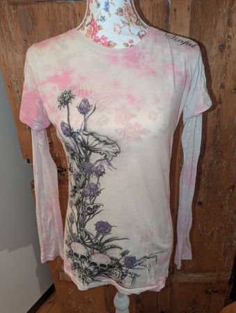 Sinful by Affliction Langarmshirt - Batik Rosa Skull-Print