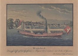 Genève mit Dampfschiff Aquatinta selten